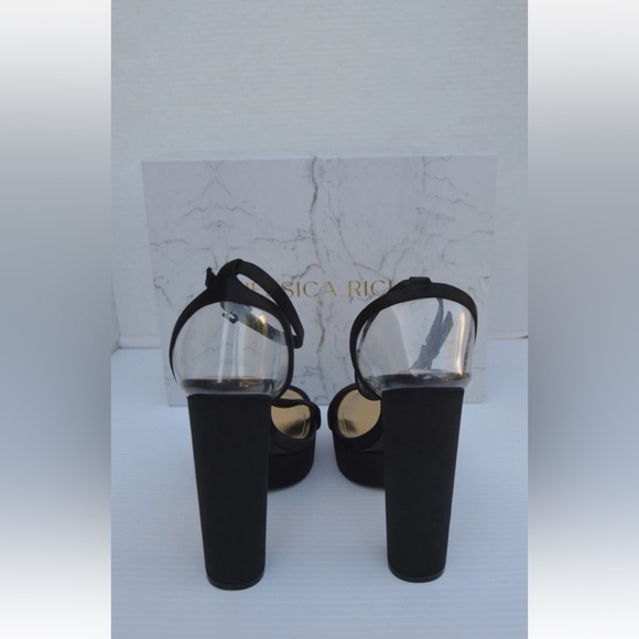 Jessica Rich Sz 39 US Sz 9 Black Strappy Satin Platform Heels NWB
